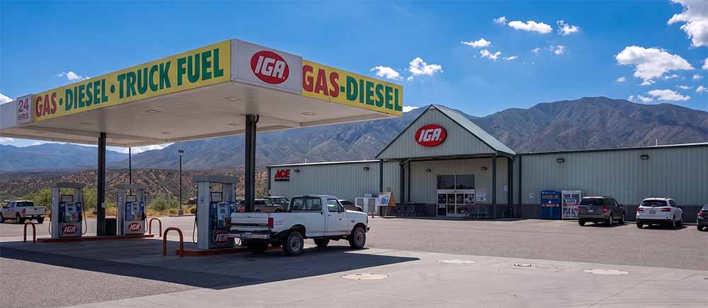 Tonto Basin Marketplace IGA grocery store, Ace Hardware, and fuel station